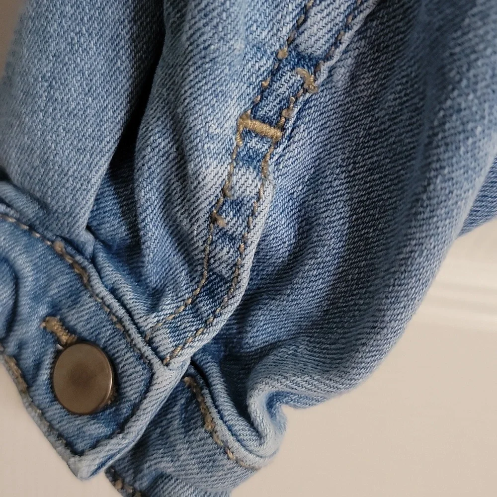 Wonder Nation Cropped Raw Hem Denim Jacket Distressed Blue Girls S 6-6X